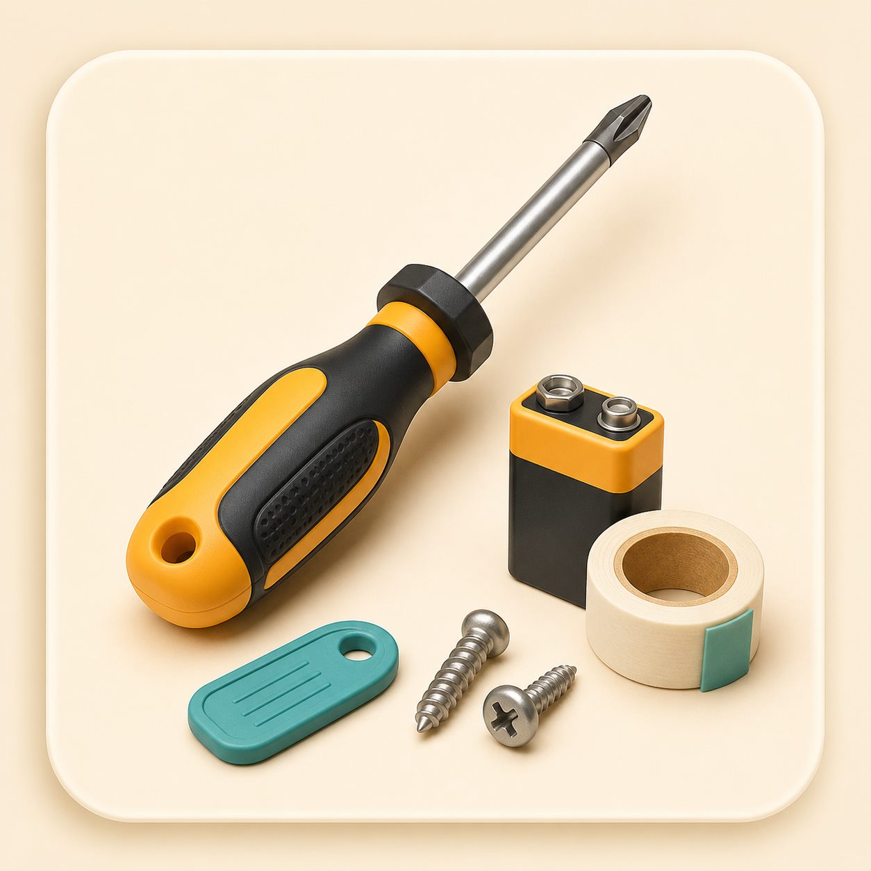 Tools and everyday items in a drawer